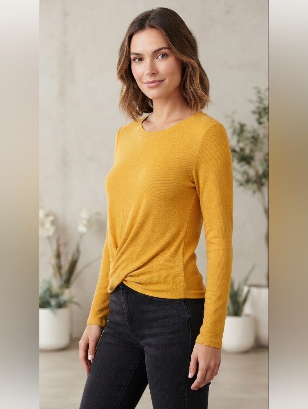 Cable and gauge front knot blouse